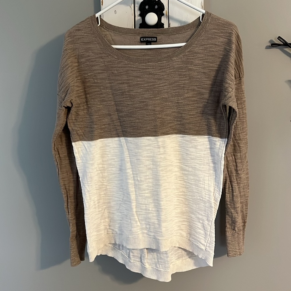 Express brown and white color block long sleeve top
